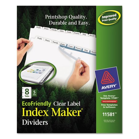 AVERY DENNISON Index Dividers 8 Tab, White, Recycled, Pk5 11581